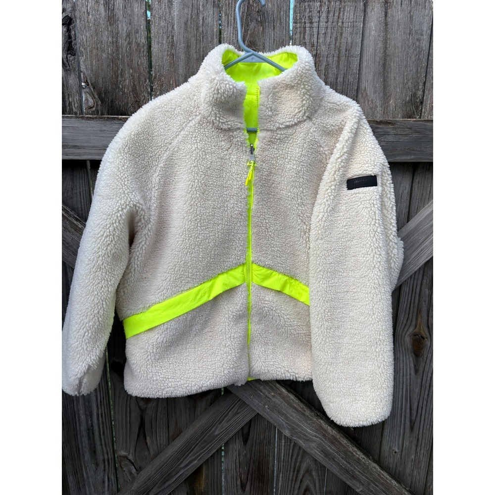 Calvin Klein Performance Reversible Sherpa Fleece Neon Nylon Jacket Cream Large